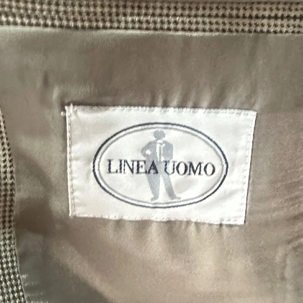 Linea‎ Uomo Blazer Mens 48 Long Tan 100% Silk 3-Button Micro-Check Sport Coat